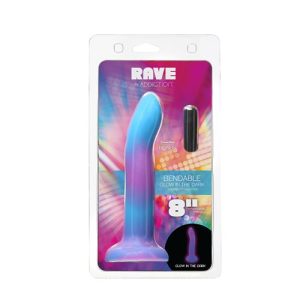 RAVE ADDICTION 8IN GLOW IN THE DARK DILDO BLUE/PURPLE