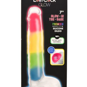 LOLLICOCK 7IN GLOW IN THE DARK RAINBOW SILICONE DILDO W BALLS