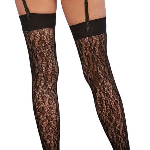 (WD) LEOPARD FISHNET THIGH HIG BLACK O/S