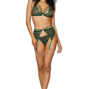 (WD) METALLIC STRETCH LACE 3PC EVERGREEN O/S