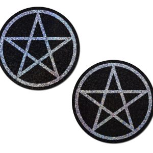 PASTEASE PENTAGRAM BLACK & SILVER GLITTER NIPPLE PASTIES