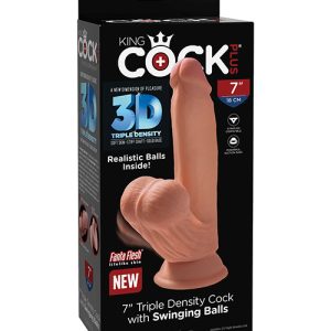 KING COCK PLUS 7 IN TRIPLE DENSITY COCK W/ SWINGING BALLS TAN