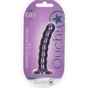 OUCH! BEADED SILICONE G-SPOT DILDO 5 IN METALLIC PURPLE