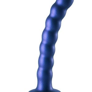 OUCH! BEADED SILICONE G-SPOT DILDO 6.5 IN METALLIC BLUE