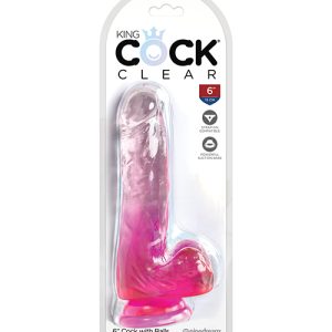 KING COCK CLEAR 6IN W/ BALLS PINK
