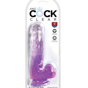 KING COCK CLEAR 6IN W/ BALLS PURPLE