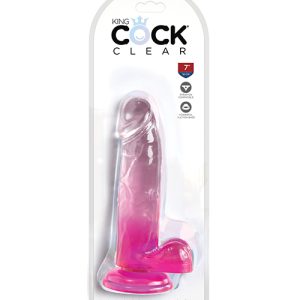 KING COCK CLEAR 7IN W/ BALLS PINK