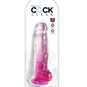 KING COCK CLEAR 8IN W/ BALLS PINK