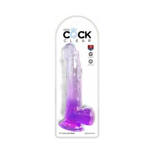 KING COCK CLEAR 9IN W/ BALLS PURPLE