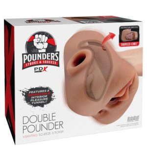 PDX PLUS DOUBLE POUNDER VIBRATING SQUEEZE STROKER BROWN