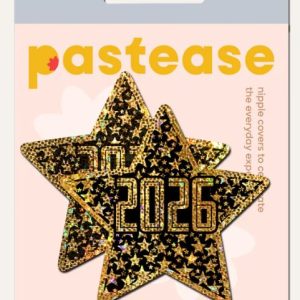 PASTEASE HAPPY NEW YEAR 2026 BLACK & GOLD STAR NIPPLE