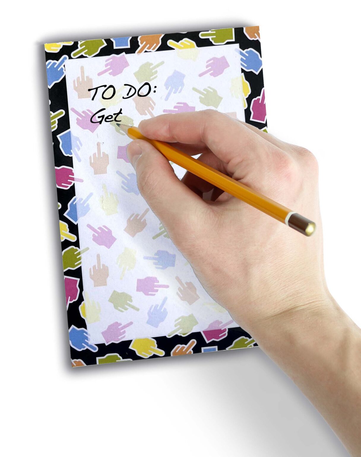 Right,Hand,Writing,On,Notebook,With,White,Background.,Top,View