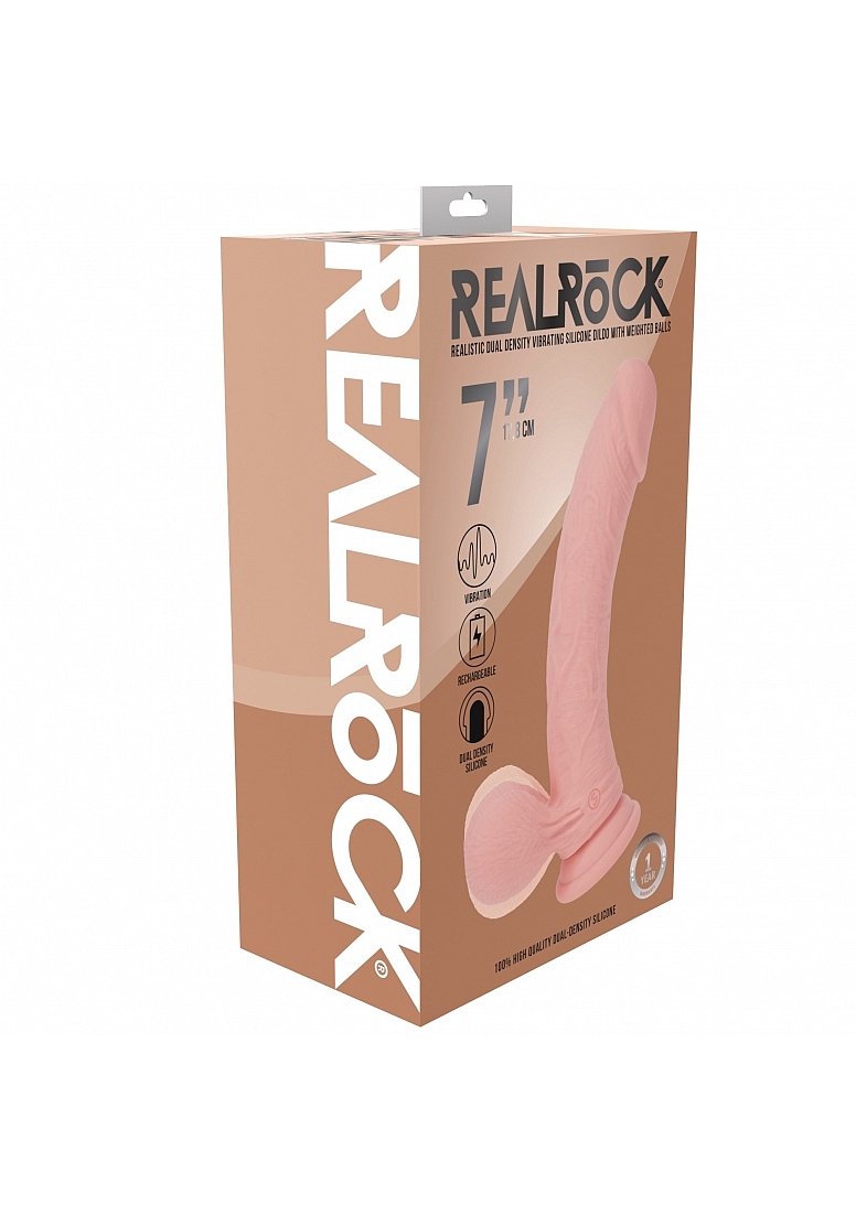REALROCK RECHARGEABLE DUAL LAYERED VIBRATING CURVED 7IN W/BALLS