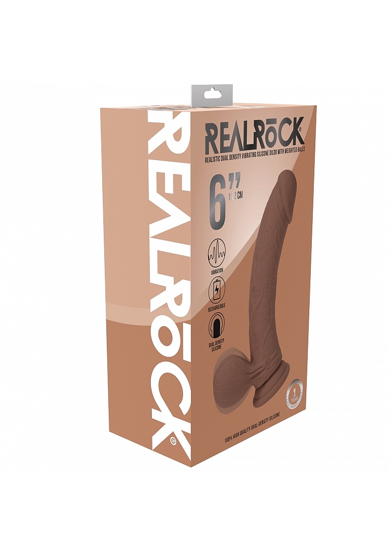 REALROCK RECHARGEABLE DUAL LAYERED VIBRATING CURVED 6IN W/BALLS TAN