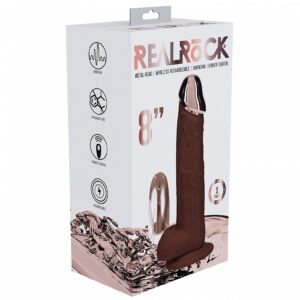 REALROCK WIRELESS RECHARGEABLE METALHEAD REGULAR STRAIGHT 8IN W/BALLS BROWN