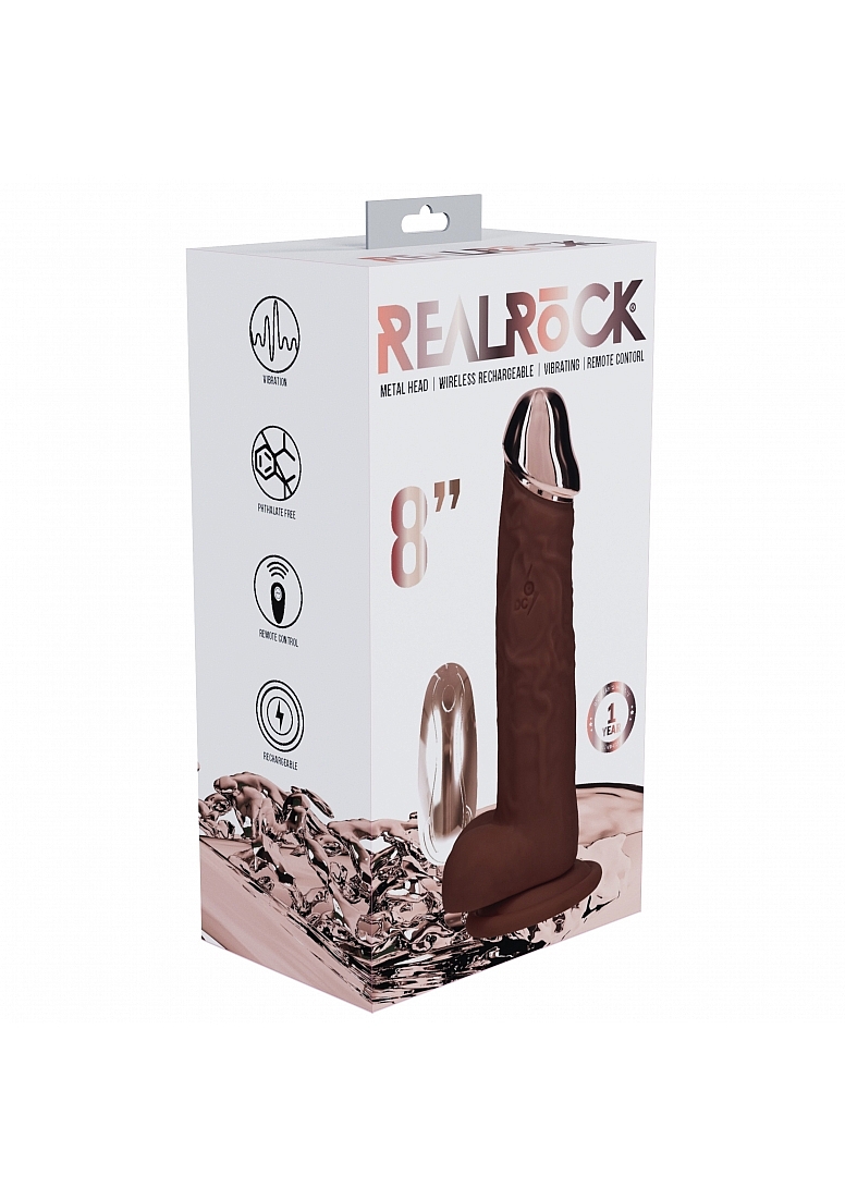 REALROCK WIRELESS RECHARGEABLE METALHEAD REGULAR STRAIGHT 8IN W/BALLS BROWN