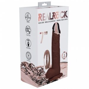 REALROCK WIRELESS RECHARGEABLE METALHEAD REGULAR STRAIGHT 7IN W/BALLS BROWN