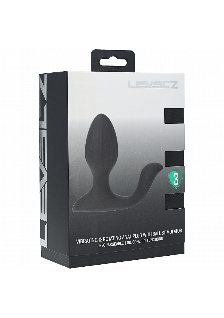 LEVELZ VIBRATING & ROTATING SILICONE ANAL PLUG BLACK