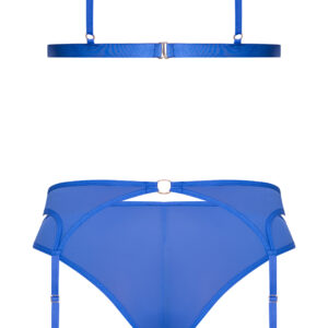 SASSY BRA GARTER & ROUCHED PANTY COBALT L/XL