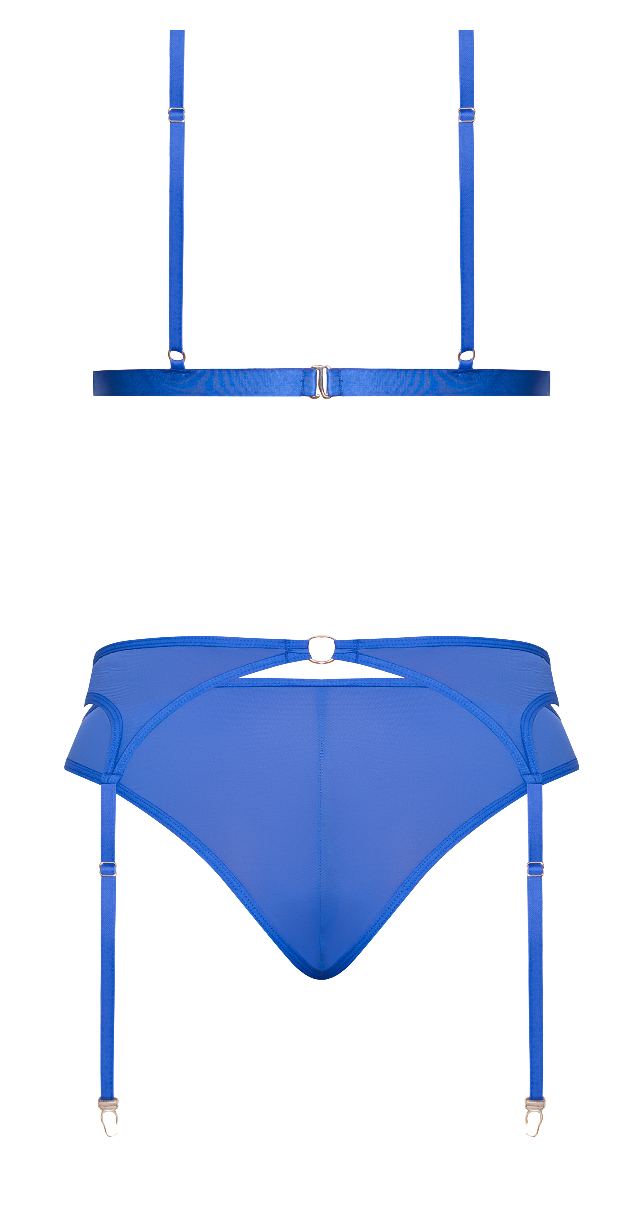 SASSY BRA GARTER & ROUCHED PANTY COBALT L/XL